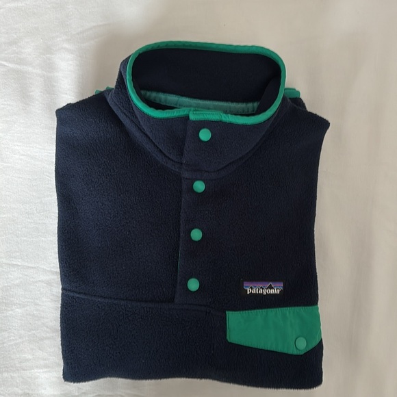 Patagonia Women Synchilla Snap T Fleece Pullover Blue w/green trim sz S - Picture 7 of 7